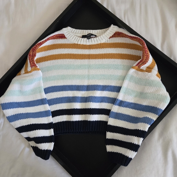 Lulus Striped Balloon Sleeve Knit Sweater Crop (XS) - Picture 1 of 4